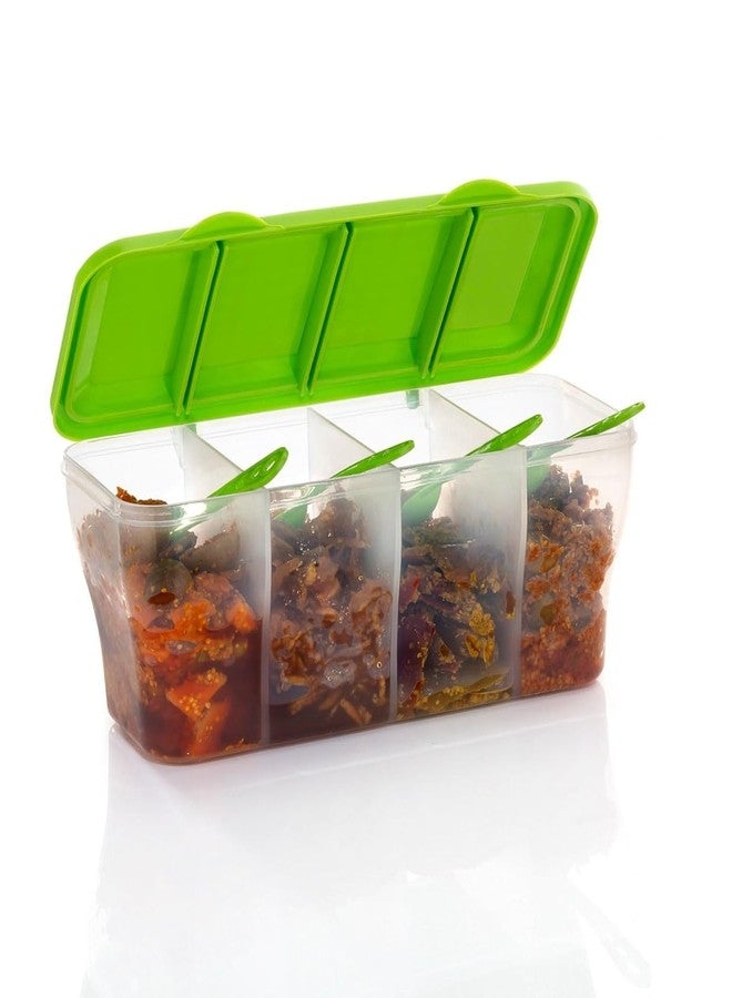 OLMARTT KITCHENWARE Sr Plastic 4 in 1 Multipurpose Masala Box for Kitchen Spice Boxes for Kitchen Transparent 4 Compartment Storage Containers Airtight Grocery Cereal1800 Ml with 4 Spoons (Multicolor) - Image 4